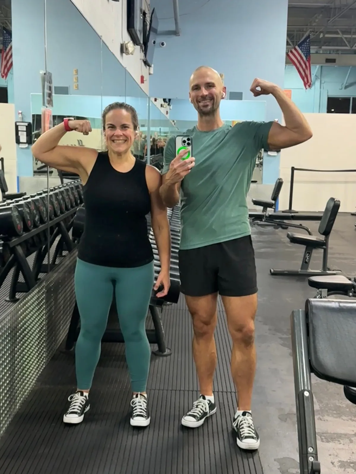 Nick and Heather in 2026 at the gym, after losing over 100 pounds each